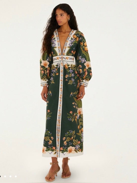 FARM Rio Dresses & Skirts - FARM Rio Green Floral V-Neck Maxi Dress with Puff Sleeves